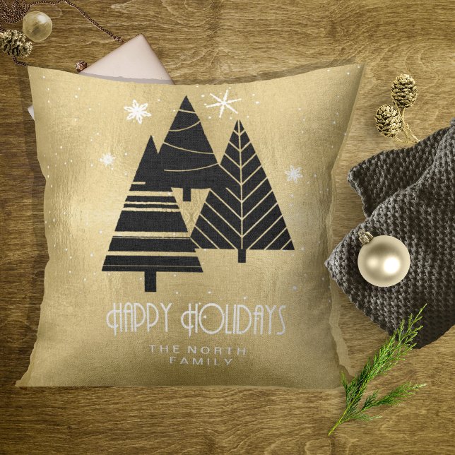Christmas Trees and Snowflakes Gold ID863 Throw Pillow (Creator Uploaded)