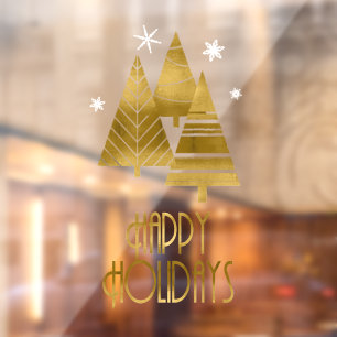 Christmas Trees and Snowflakes Gold/White ID863 Window Cling