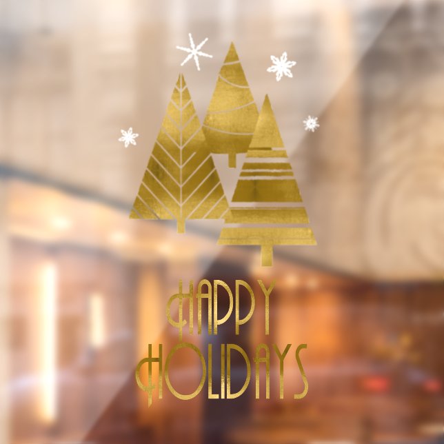 Christmas Trees and Snowflakes Gold/White ID863 Window Cling (Sheet 2)