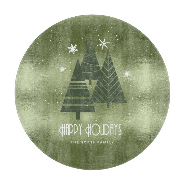 Christmas Trees and Snowflakes Green ID863 Cutting Board (Front)