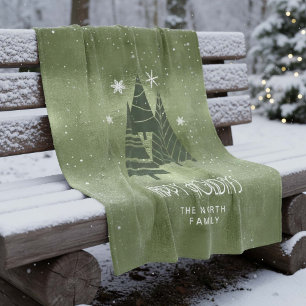 Christmas Trees and Snowflakes Green ID863 Fleece Blanket