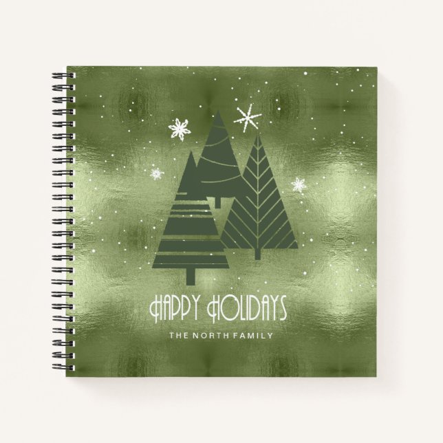 Christmas Trees and Snowflakes Green ID863 Notebook (Front)