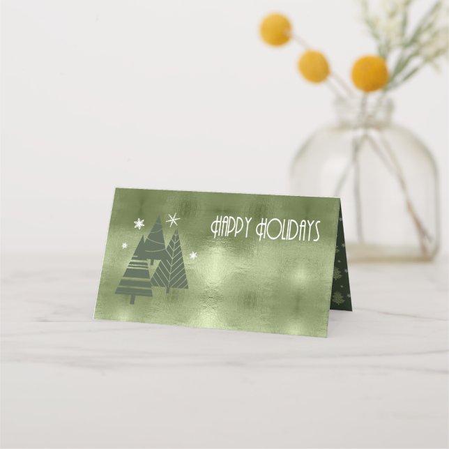 Christmas Trees and Snowflakes Green ID863 Place Card (Front)