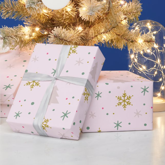 Christmas Trees and Snowflakes Modern Christmas Wrapping Paper (Holidays)