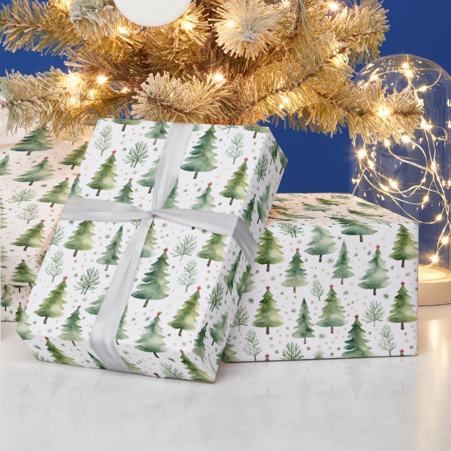 Christmas Trees and Snowflakes Modern Christmas Wrapping Paper (Holidays)