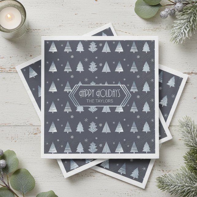 Christmas Trees and Snowflakes Pattern Blue ID863 Napkin (Creator Uploaded)
