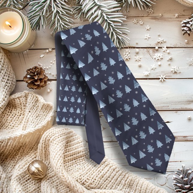 Christmas Trees and Snowflakes Pattern Blue ID863 Tie (Creator Uploaded)