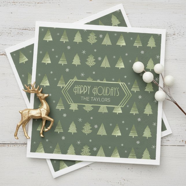Christmas Trees and Snowflakes Pattern Green ID863 Napkin (Creator Uploaded)