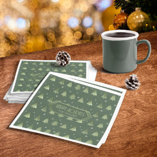 Christmas Trees and Snowflakes Pattern Green ID863 Napkin