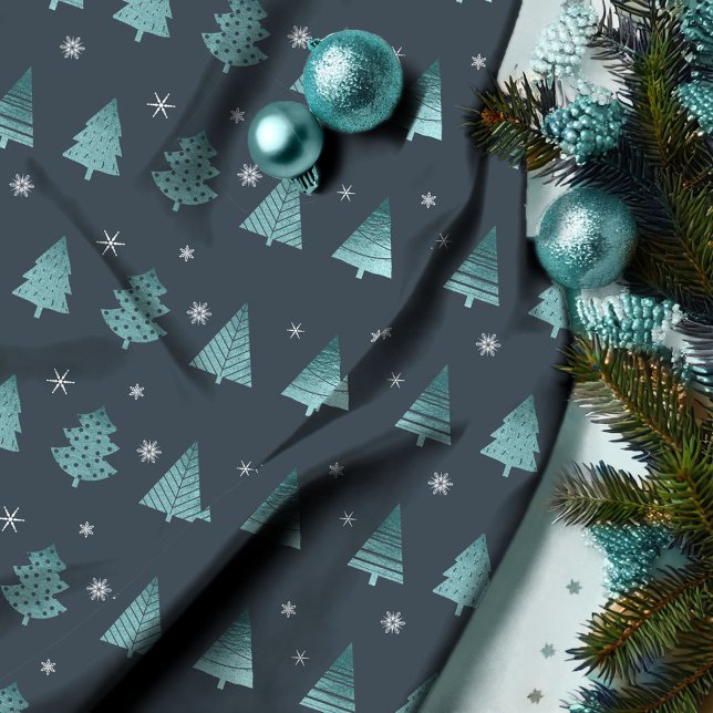 Christmas Trees and Snowflakes Pattern Teal ID863 Fabric (Creator Uploaded)
