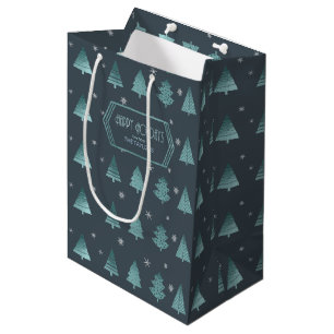 Christmas Trees and Snowflakes Pattern Teal ID863 Medium Gift Bag