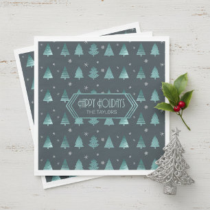 Christmas Trees and Snowflakes Pattern Teal ID863 Napkin