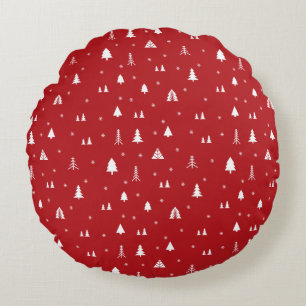 Christmas Trees and Snowflakes Round Pillow