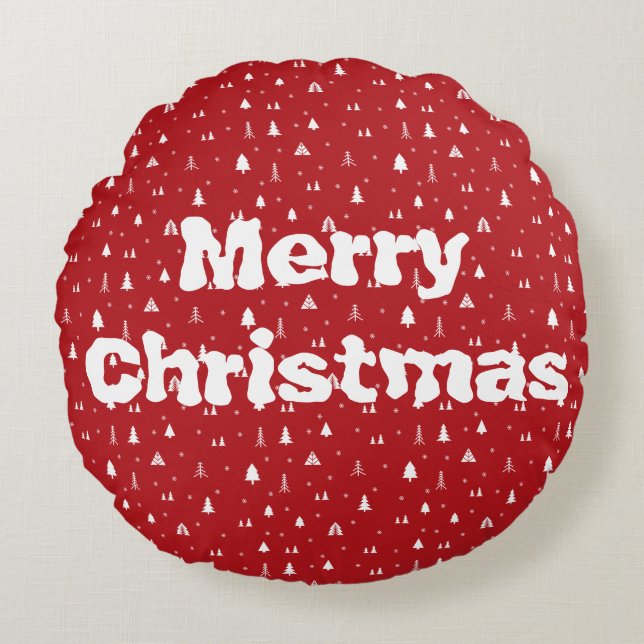 Christmas Trees and Snowflakes Round Pillow (Front)