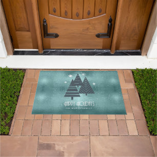 Christmas Trees and Snowflakes Teal ID863 Doormat