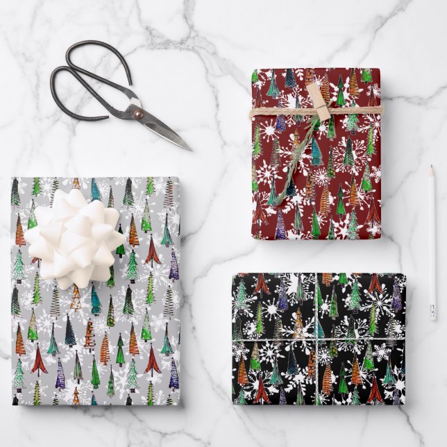 Christmas trees  and snowflakes wrapping paper (Front)
