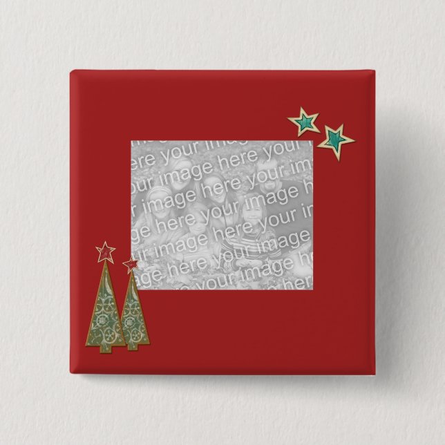 Christmas Trees and Stars 2 Inch Square Button (Front)