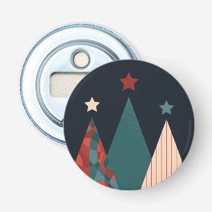 Christmas trees and stars in blue/red winter bottle opener