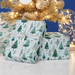 Christmas Trees and Stars Modern Christmas Wrapping Paper