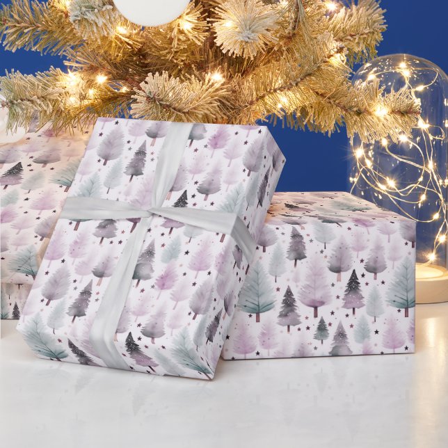 Christmas Trees and Stars Modern Christmas Wrapping Paper (Holidays)