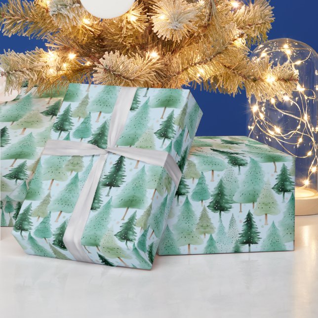 Christmas Trees and Stars Modern Christmas Wrapping Paper (Holidays)