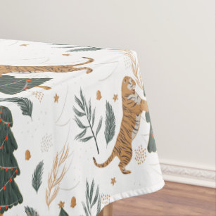 Christmas trees and tigers pattern tablecloth