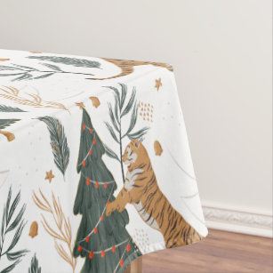 Christmas trees and tigers vintage pattern 2 tablecloth