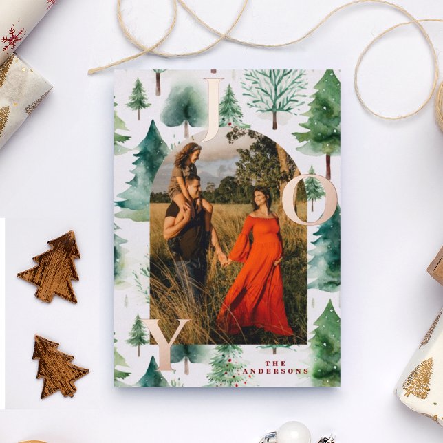 Christmas Trees Arch Photo Gold Foil Holiday Card (Creator Uploaded)