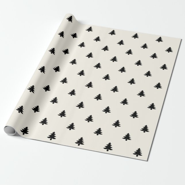 Christmas Trees black cream pattern cute simple  Wrapping Paper (Unrolled)