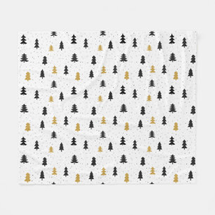 Christmas trees black gold pattern Fleece Blanket