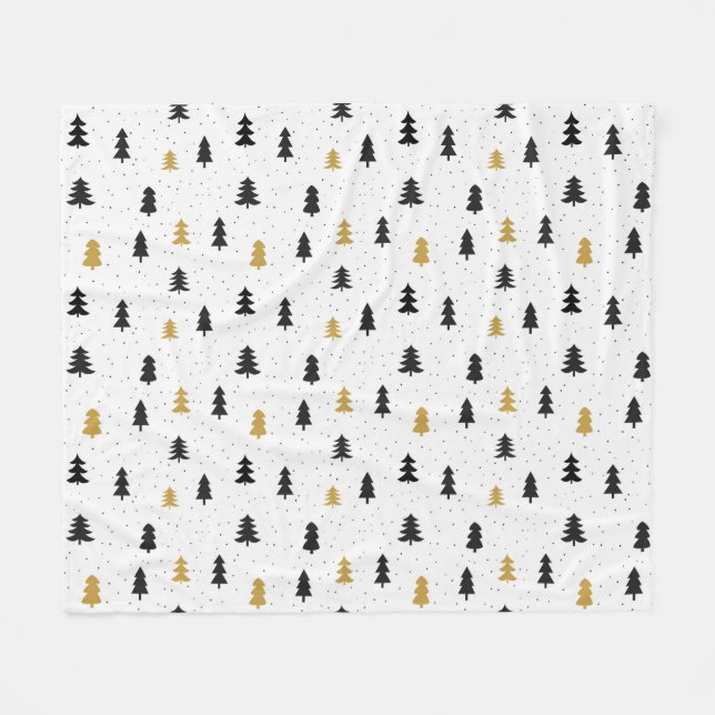 Christmas trees black gold pattern Fleece Blanket (Front (Horizontal))