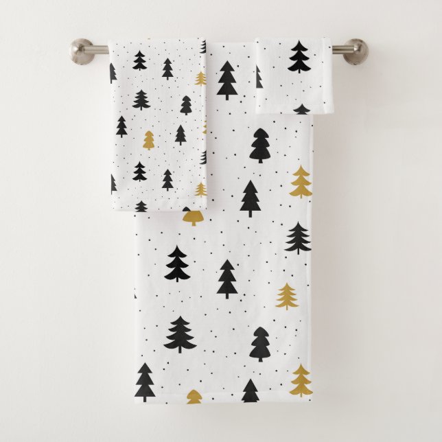 Christmas trees black gold pattern Towel (Insitu)