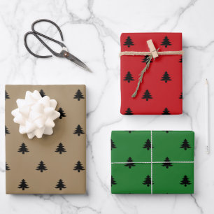 Christmas Trees black red green brown kraft simple Wrapping Paper Sheet