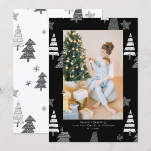 Christmas Trees Black White Pattern Personalized Holiday Card