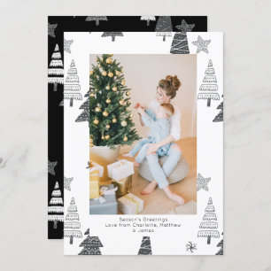 Christmas Trees Black White Pattern Personalized Holiday Card