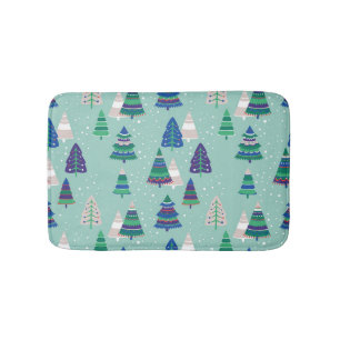 Christmas trees, blue background bath mat