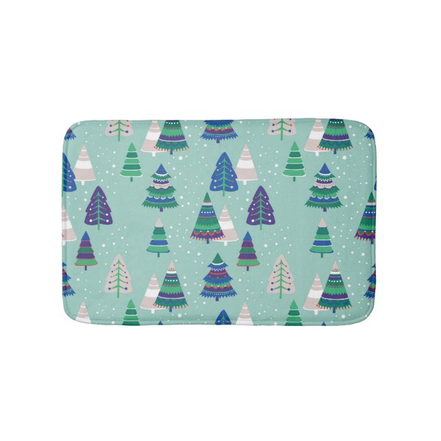 Christmas trees, blue background bath mat (Front)