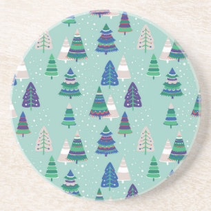 Christmas trees, blue background coaster