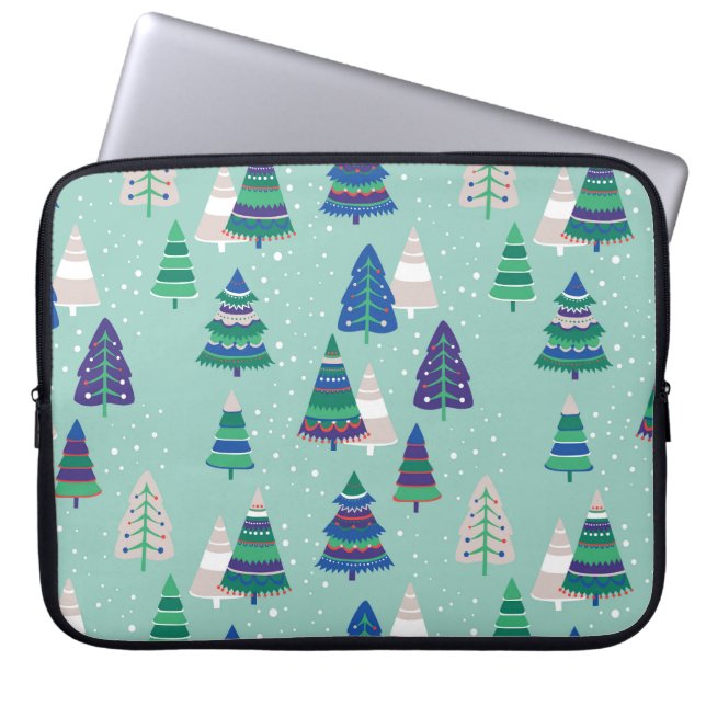 Christmas trees, blue background laptop sleeve (Front)