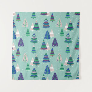 Christmas trees, blue background tapestry