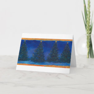 christmas trees-blue&gold painting holiday card