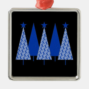Christmas Trees - Blue Ribbon Colon Cancer Metal Ornament