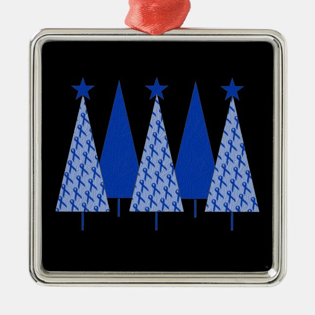 Christmas Trees - Blue Ribbon Colon Cancer Metal Ornament (Front)
