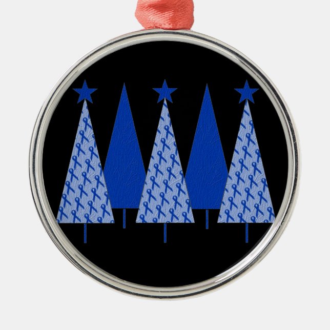 Christmas Trees - Blue Ribbon Colon Cancer Metal Ornament (Front)