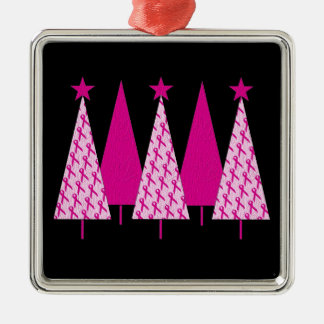 Christmas Trees - Breast Cancer Pink Ribbon Metal Ornament