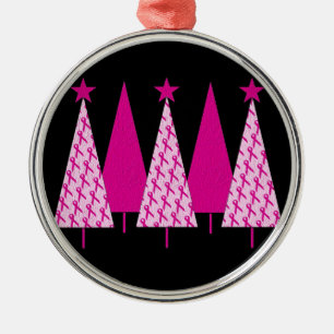 Christmas Trees - Breast Cancer Pink Ribbon Metal Ornament