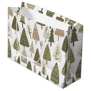Christmas Trees brown and green Large Gift Bag