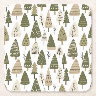 Christmas Trees brown and green Square Paper Coaster