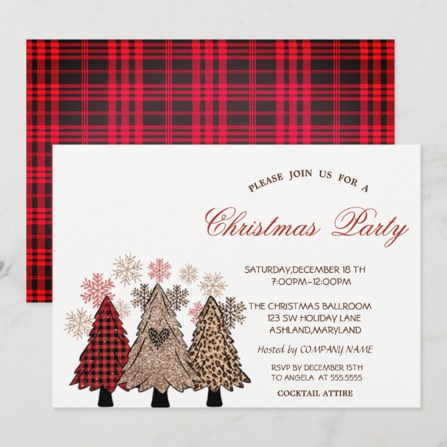 Christmas Trees Buffalo Plaid Corporate Party  Invitation (Front/Back)