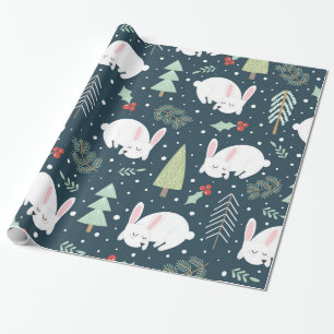 Christmas Trees & Bunnies Holiday Bunny Rustic Wrapping Paper